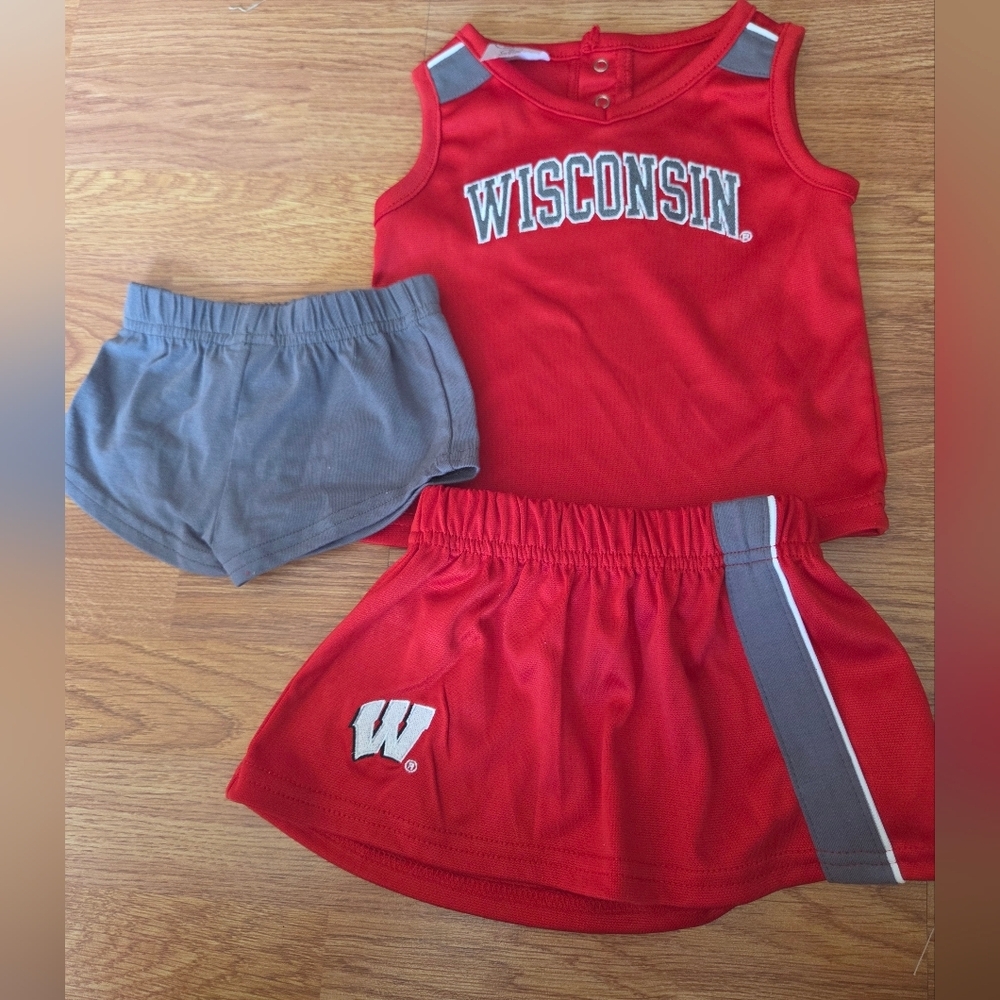Wisconsin Badgers 3PC Cheerleading Outfit NWT 12M, 18M, 2T, 4T Football NCAA